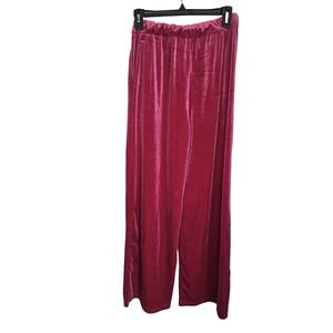 Pink Velvet Wide Leg Pants Women's Medium High Rise Lounge Soft Stretch Boho